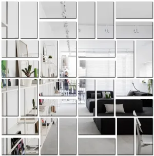 Wall1ders 30 Rectangle, Mirror Stickers for Wall, Acrylic Stickers, Wall Mirror Stickers, Wall Stickers for Bedroom, Hall, Home Offices (Silver)