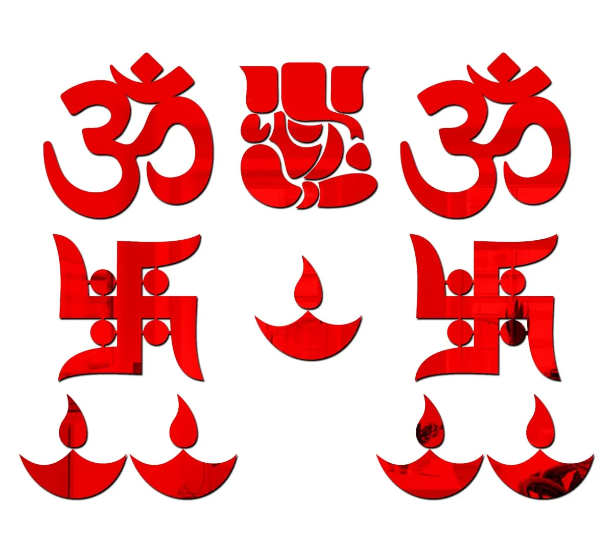 Wall1ders Ganesha Combo Red, Mirror Stickers for Wall, Acrylic Mirror Wall Decor Sticker, Wall Mirror Stickers, Acrylic Stickers, Wall Stickers for Hall Room, Bed Room, Kitchen.