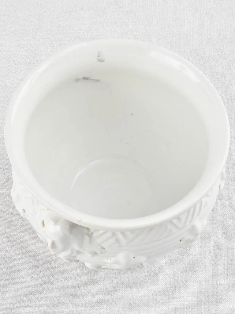 White cachepot / vase with face & fleur-de-lis motifs - Émile Tessier