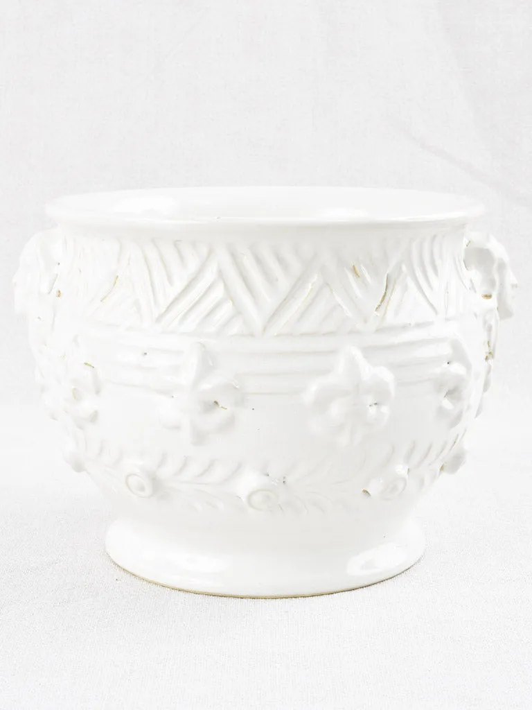 White cachepot / vase with face & fleur-de-lis motifs - Émile Tessier